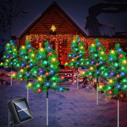 Set Of 6 Solar Christmas Tree Pathway Stake Light