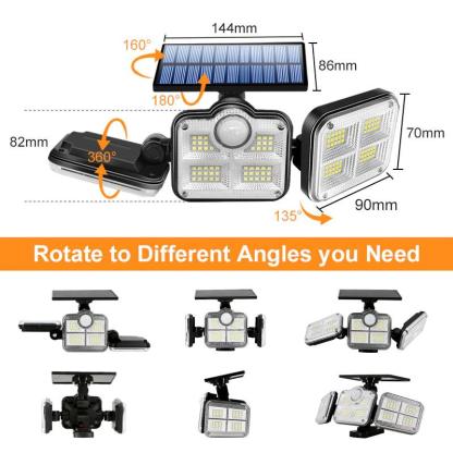 171LED 3 Head Motion Sensor Wall Lamp - Solar Flame Torch