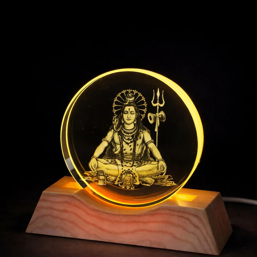 Engraved Acrylic LED Night Lamp with Wooden Base for Home Decor