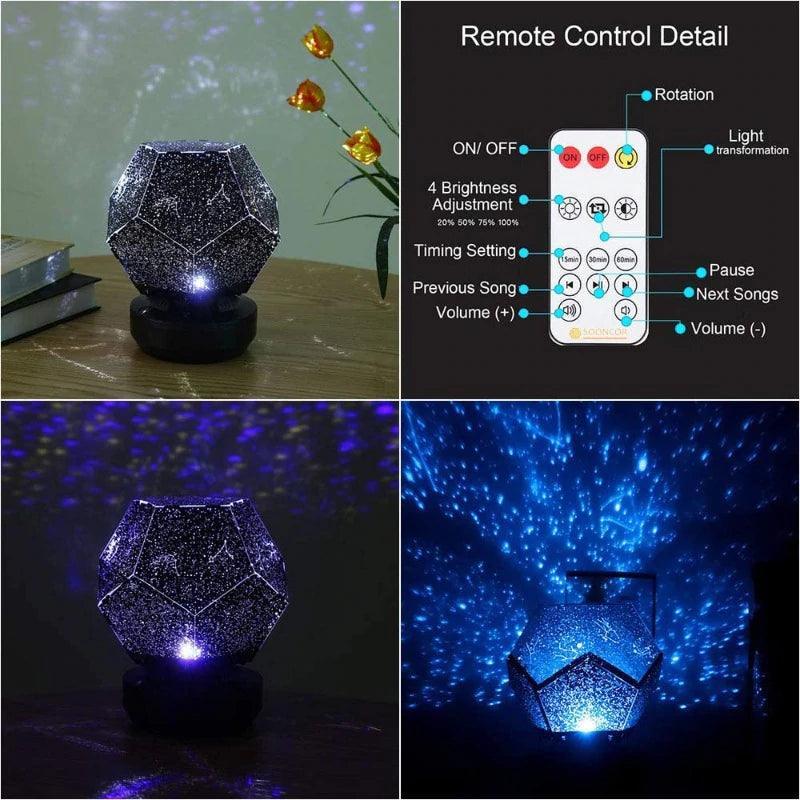 Galaxy Star Night Light Projector with Remote - Solar Flame Torch