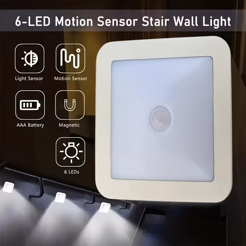   sensor 6 led floor ceiling wall light wireless ip44 auto on off energy saving plug and play installation   design suitable for   stairs living rooms bedrooms batteries not included ideal for home 6