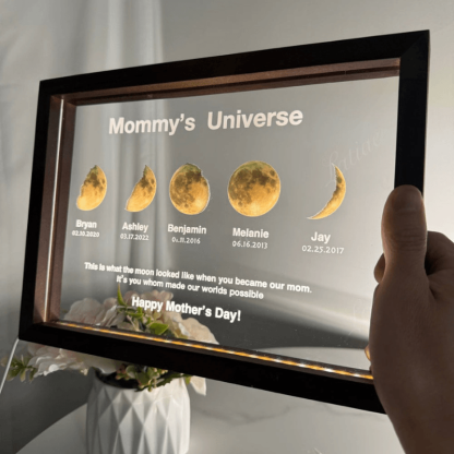Custom Moon Phase Light Frame for Mommy - Solar Flame Torch