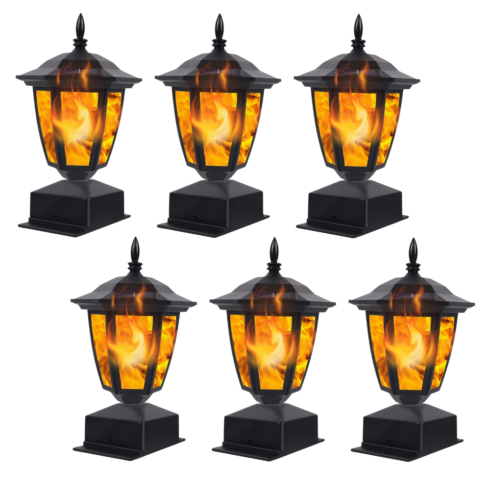 Solar Powered Flame Post Cap Lights For Outdoor Fence