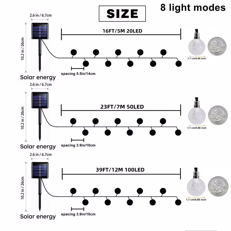 1 pack of 20 50 100 led 16 23 39ft solar light string outdoor solar outdoor light with 8 lighting   solar ball light for garden trees   parties christmas decorations courtyard decoration warm   colors 2
