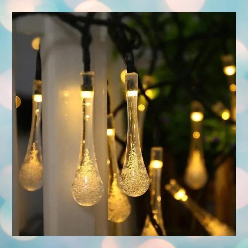 Solar Raindrop String Lights-Solar Flame Torch