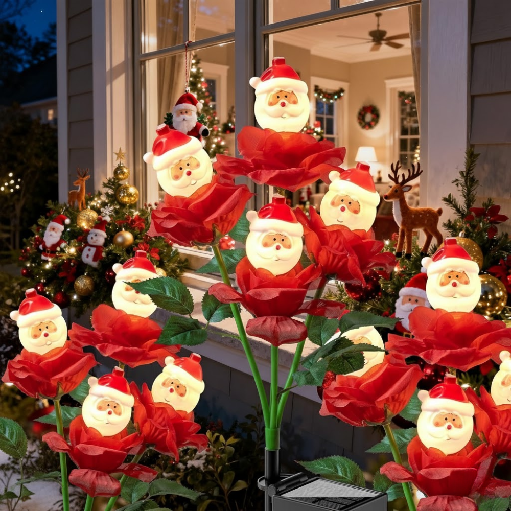 Christmas Rose Solar Garden Light with Snowman Outdoor Holiday Decor