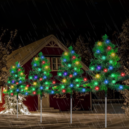 Set Of 6 Solar Christmas Tree Pathway Stake Light