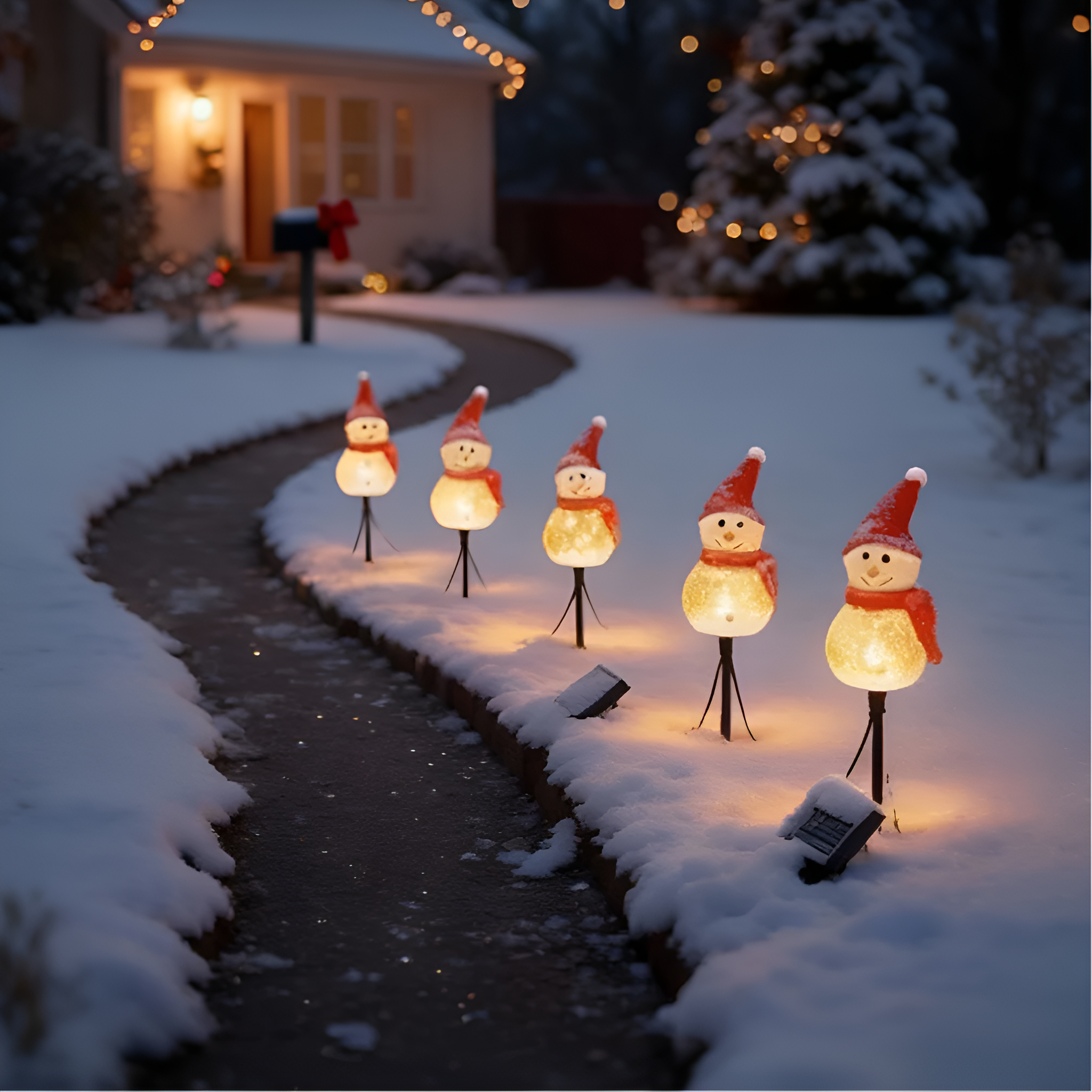 Solar Powered Snowman Outdoor Decorative Path Lights