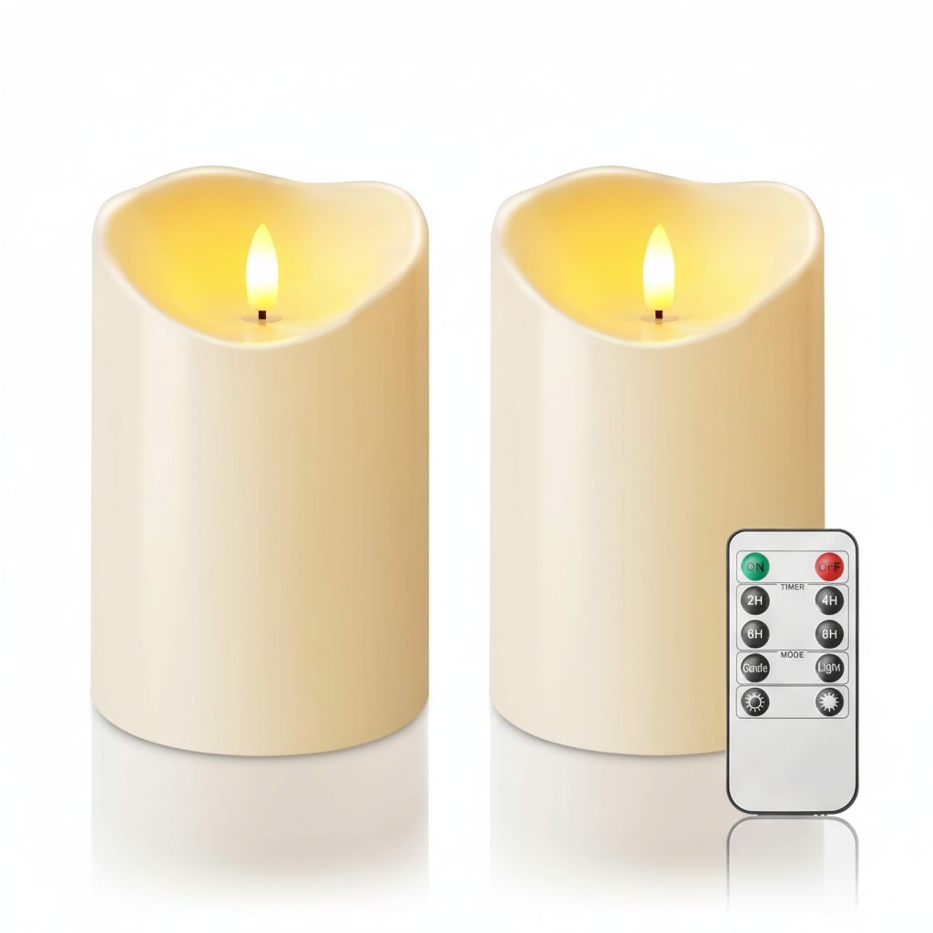 Pack Of 2 Flameless LED Pillar Battery Operated Candles With Remote Co