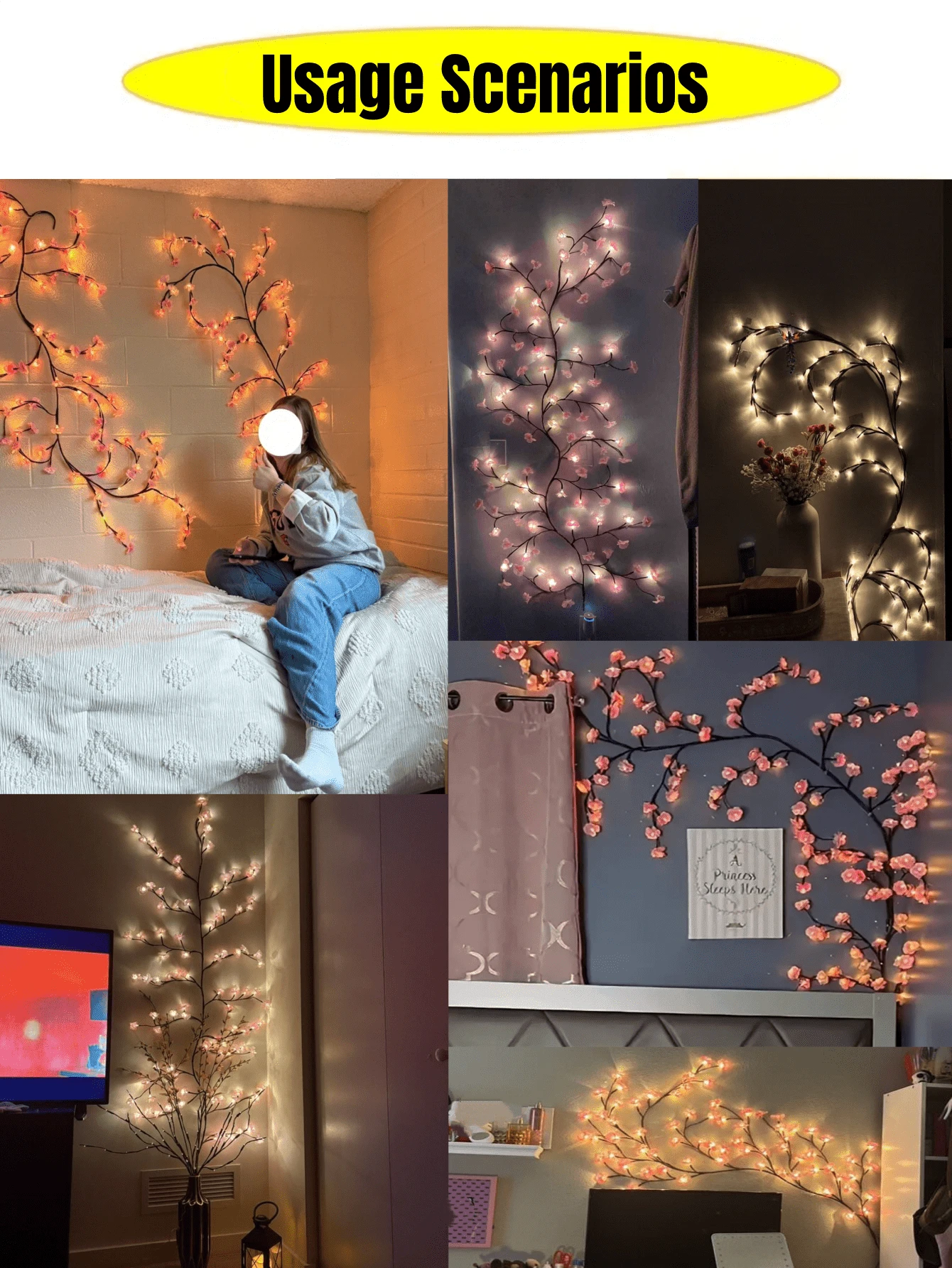 1Pc Cherry Blossom Branch LED Light, USB Powered 8 Flashing Modes, Soft & Bendable, Suitable For Indoor And Outdoor,Living Room,Bedroom,Wall,Wedding Decoration,Party Atmosphere Lights, Valentine's Day,Birthday And Graduation Gifts - Multicolor - View 7