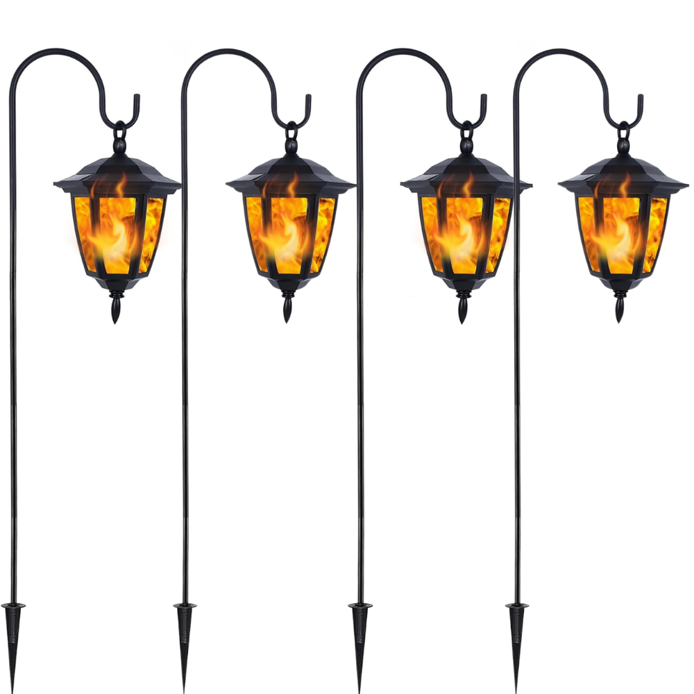 Solar Flame Hanging Lights With Shepherd Hooks For Outdoor Decor