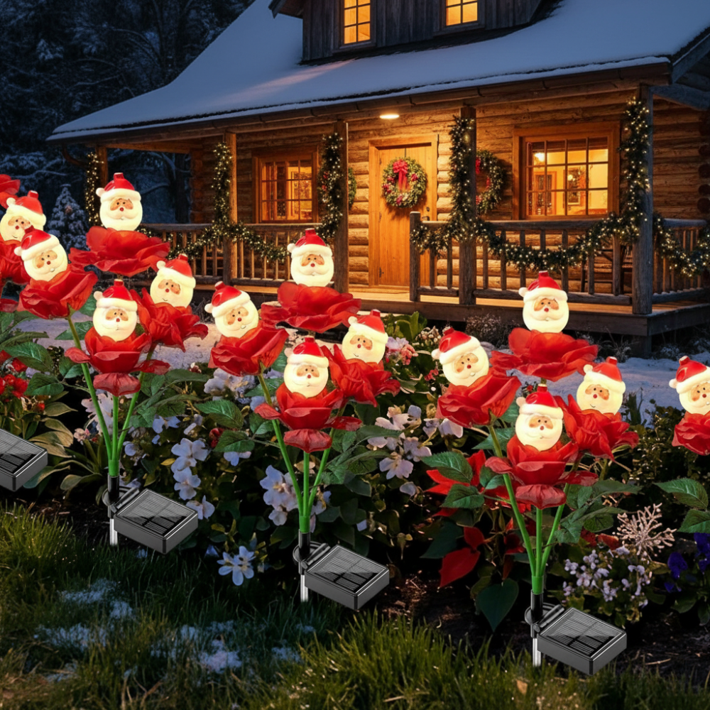 Christmas Rose Solar Garden Light with Snowman Outdoor Holiday Decor