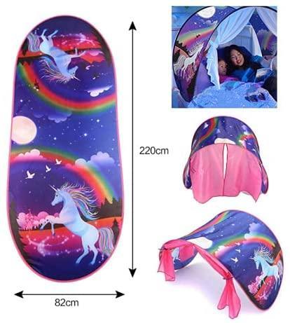 Children's Unicorn Foldable Bed with Mosquito Net - Solar Flame Torch