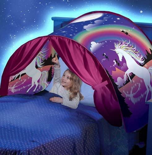 Children's Unicorn Foldable Bed with Mosquito Net - Solar Flame Torch