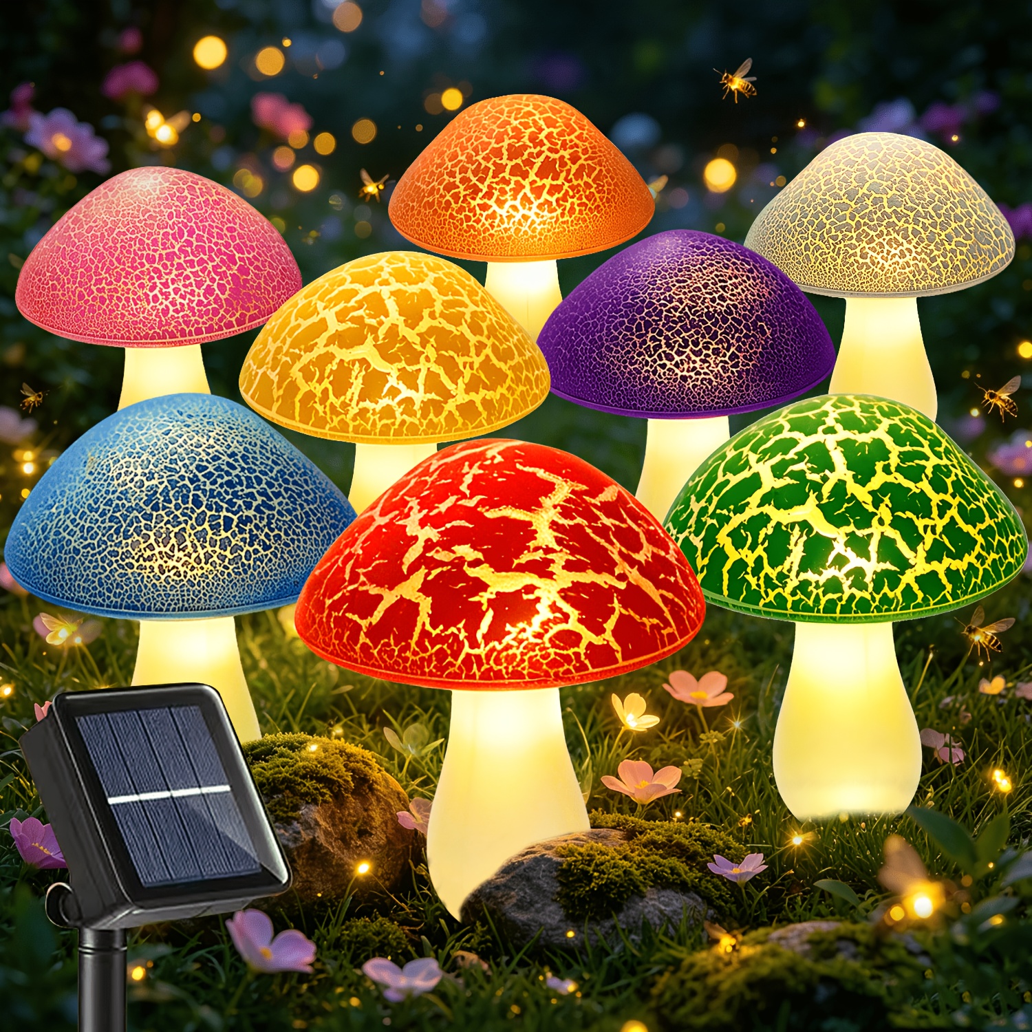Pack Of 8 Solar Mushroom Garden Lights