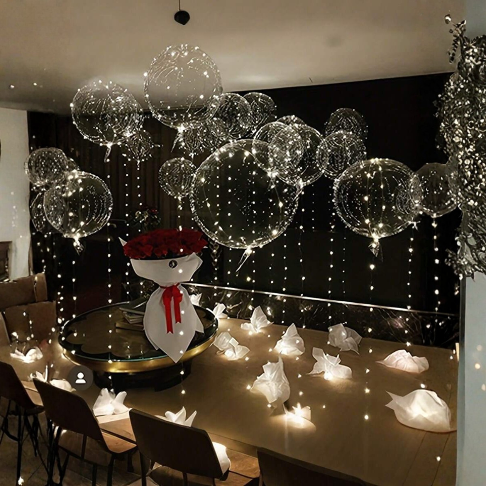 LED Balloon String Lights With Transparent Bobo Ball Design For Party