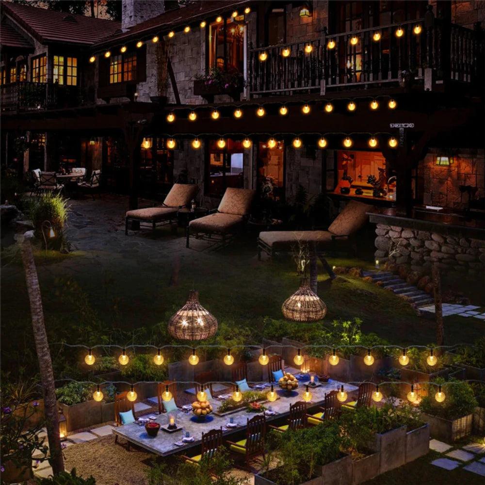 String Lights Crystal Balls - Solar Flame Torch