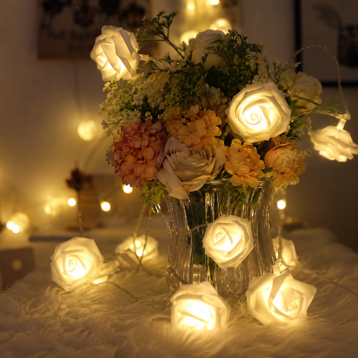 LED Rose String Lights For Wedding Garden And Room Decoration