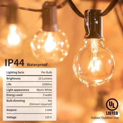 25FT Globe String Lights with Bulbs for Indoor/Outdoor Waterproof Connectable Hanging Lights for Backyard Porch Balcony Party Decor - Solar Flame Torch