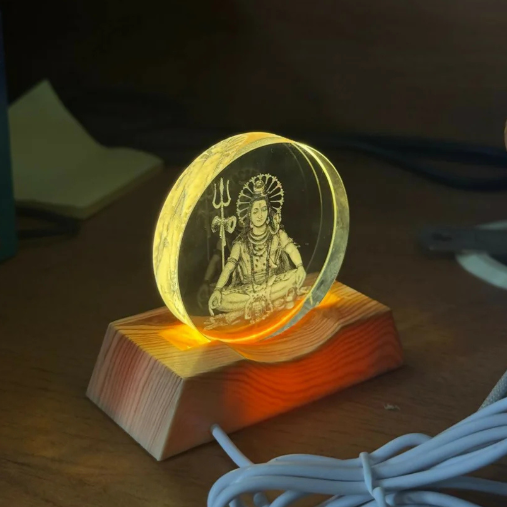 Engraved Acrylic LED Night Lamp with Wooden Base for Home Decor