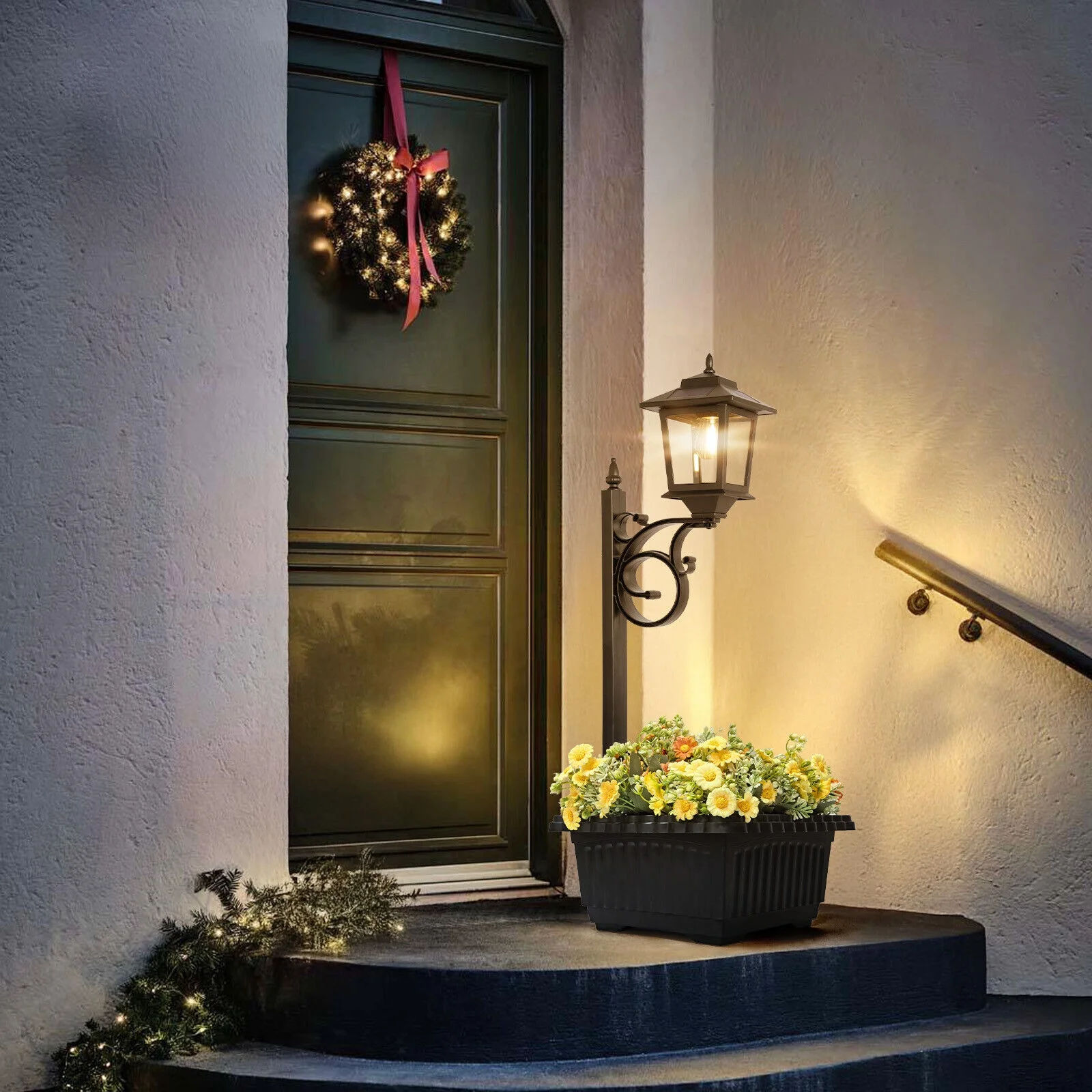 Solar Garden Post Light With Planter Waterproof Outdoor Decor