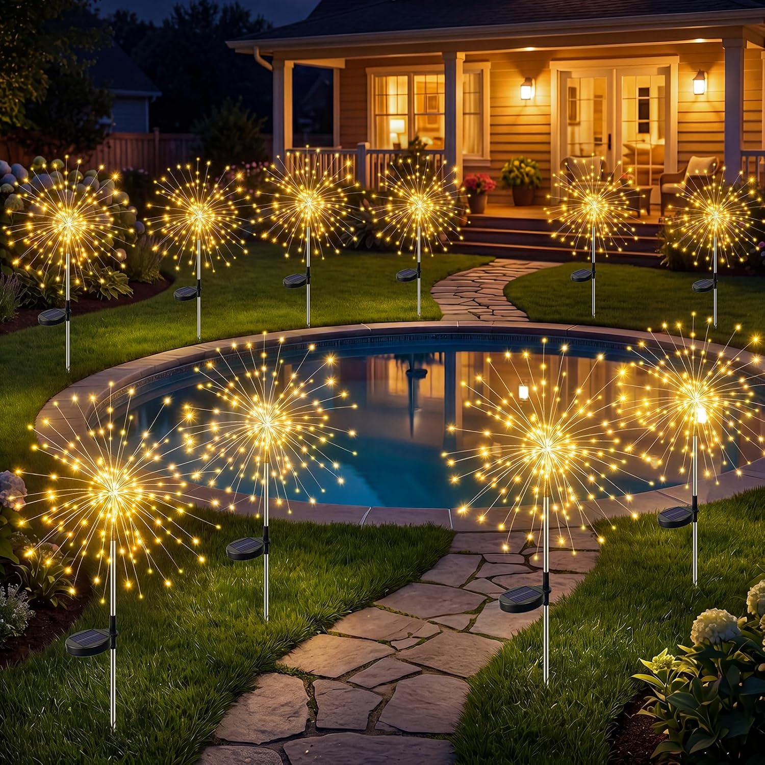 Solar Firework Fairy Outdoor Waterproof Lights With 8 Modes For Garden Patio And Pathway