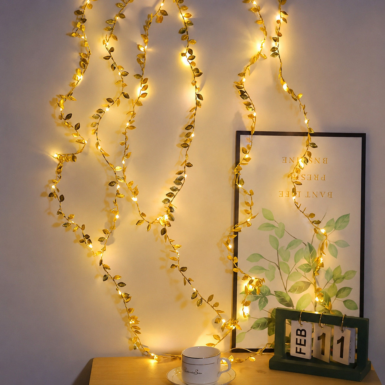 Battery Operated Green Leaf Fairy Lights For Bedroom And Wedding Decor