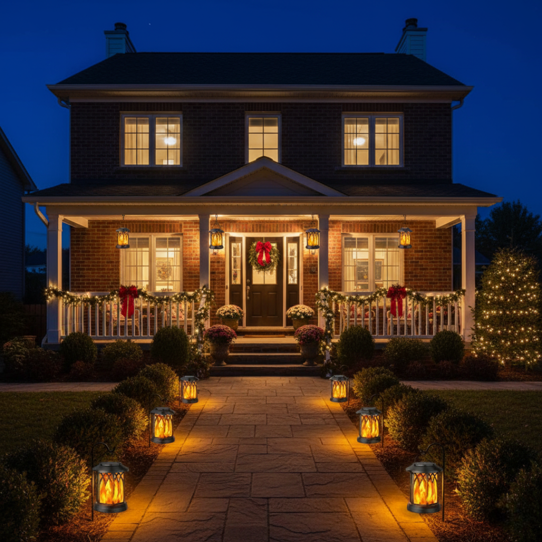 Solar Lantern Outdoor Lights 4 Pack Flickering Flame Decorative