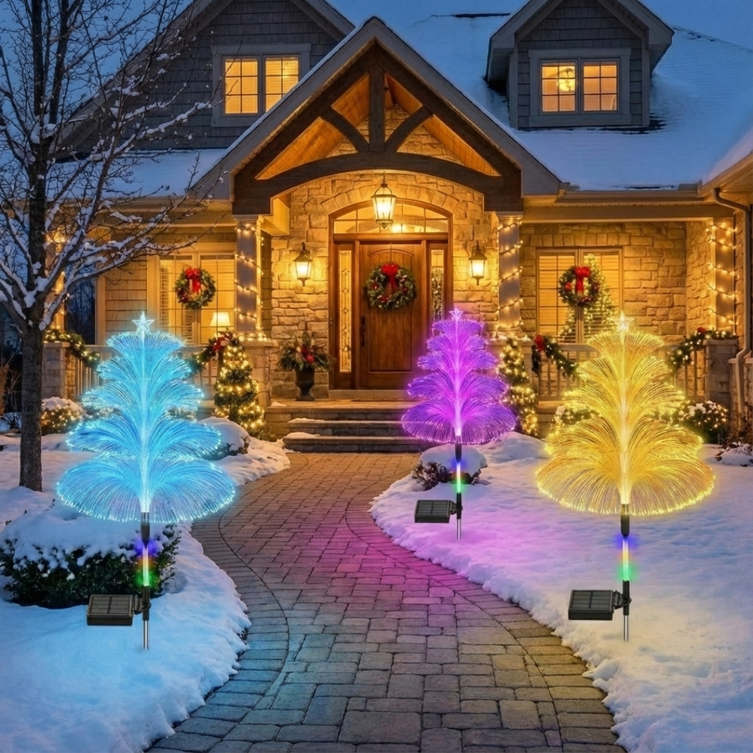 Pack Of 3 Solar RGB Fiber Optic Christmas Tree Jellyfish Outdoor Lights
