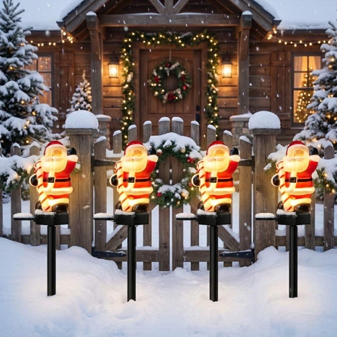 Pack Of 2 Solar Santa Garden Lights For Christmas Outdoor Pathway Decor