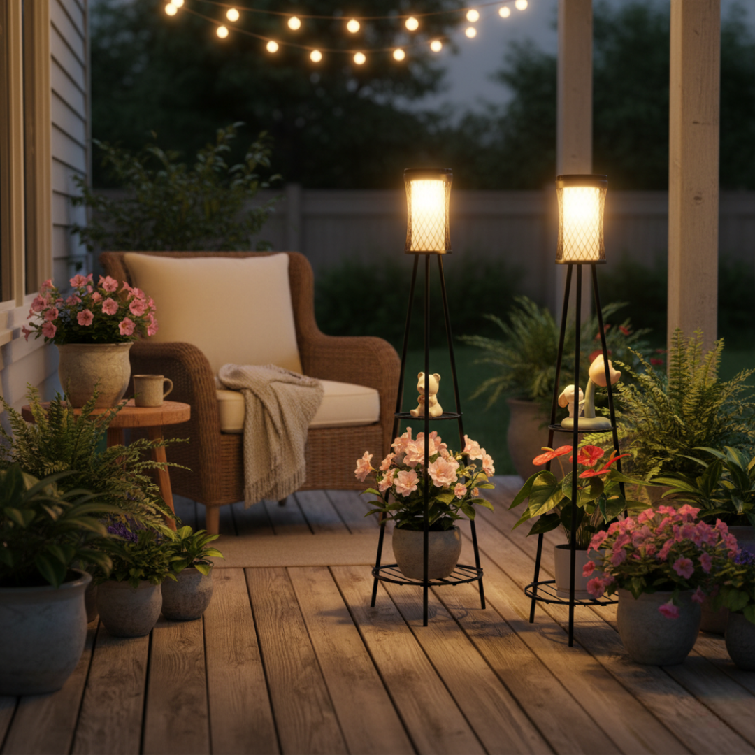 2 Pack Of Outdoor Solar Floor Lamps with USB Charging