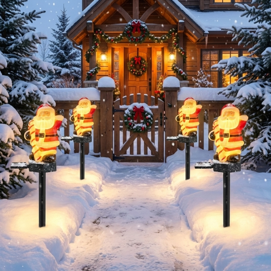 Pack Of 2 Solar Santa Garden Lights For Christmas Outdoor Pathway Decor