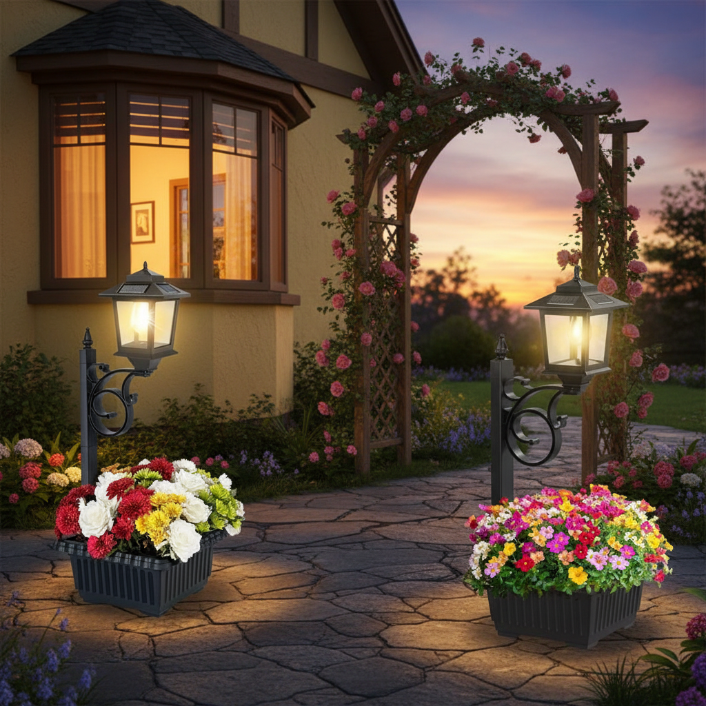2 Pcs Solar Post Light With Planter