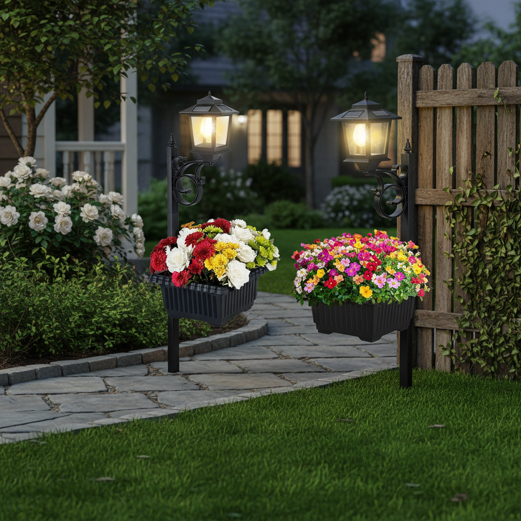 2 Pcs Solar Post Light With Planter