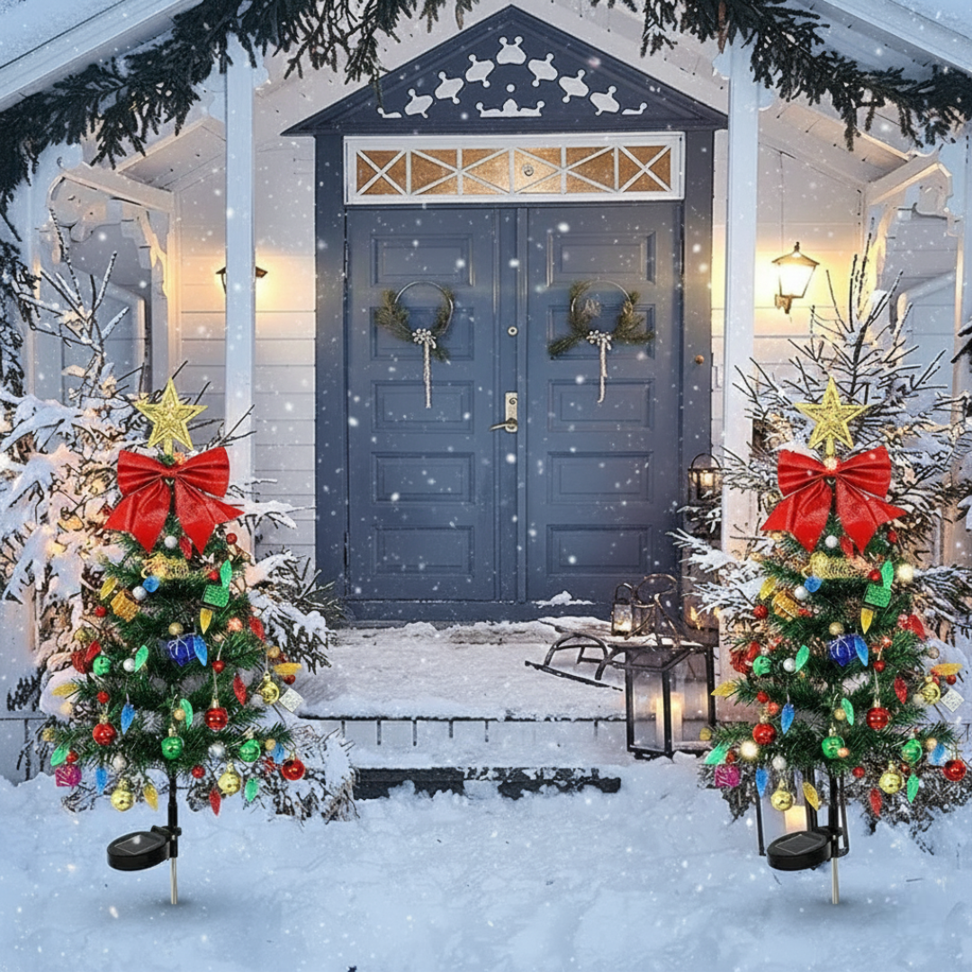 Pack Of 2 Solar Prelit Christmas Trees Outdoor With 40 LED Lights