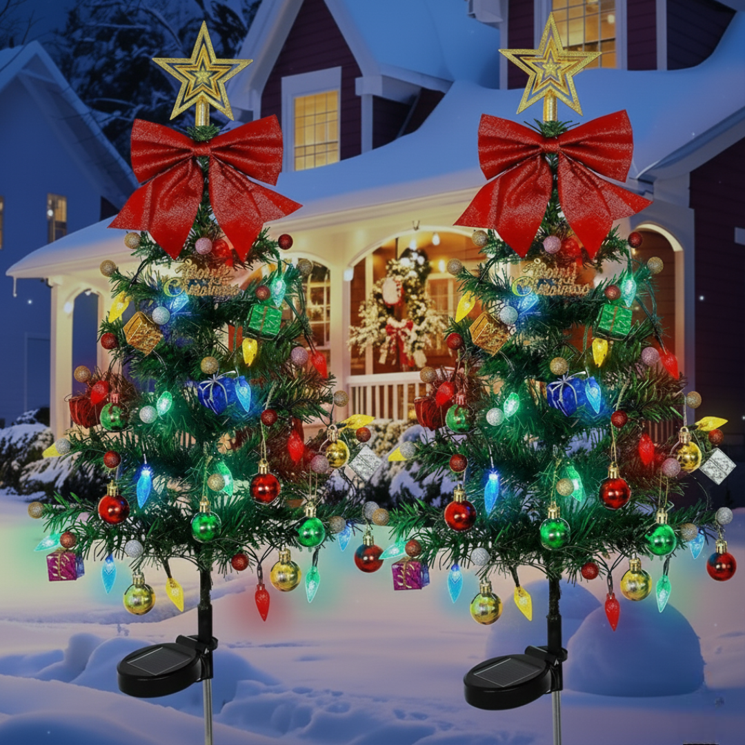 Pack Of 2 Solar Prelit Christmas Trees Outdoor With 40 LED Lights