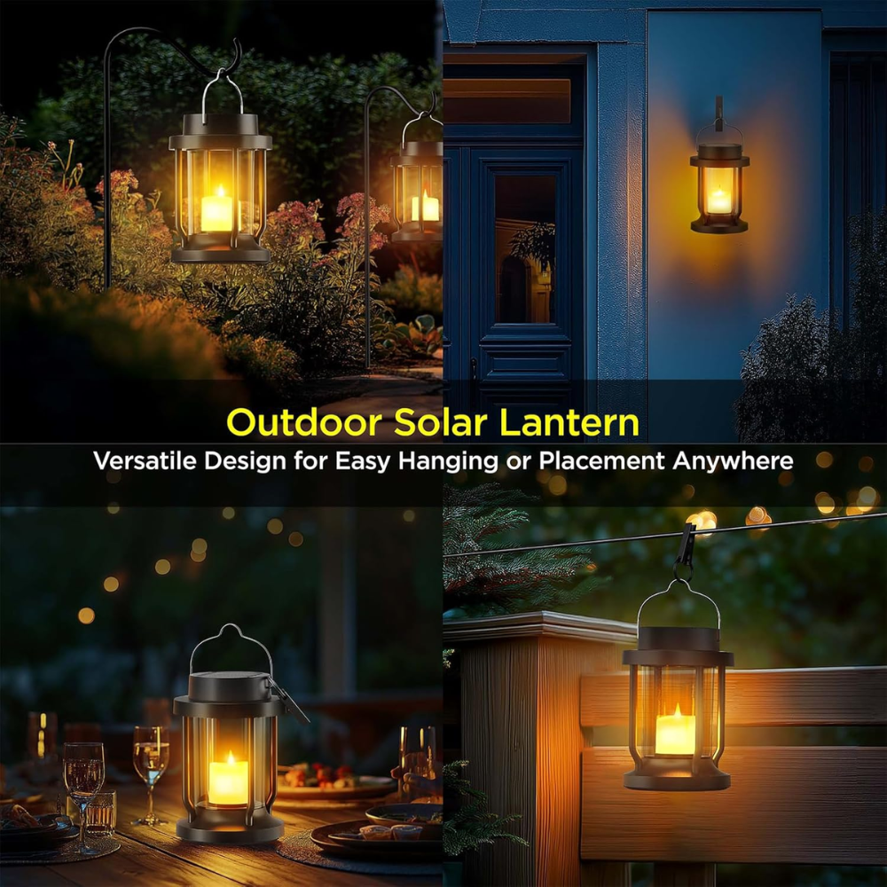 Hanging Solar Lantern With Flickering Flameless Candle For Garden