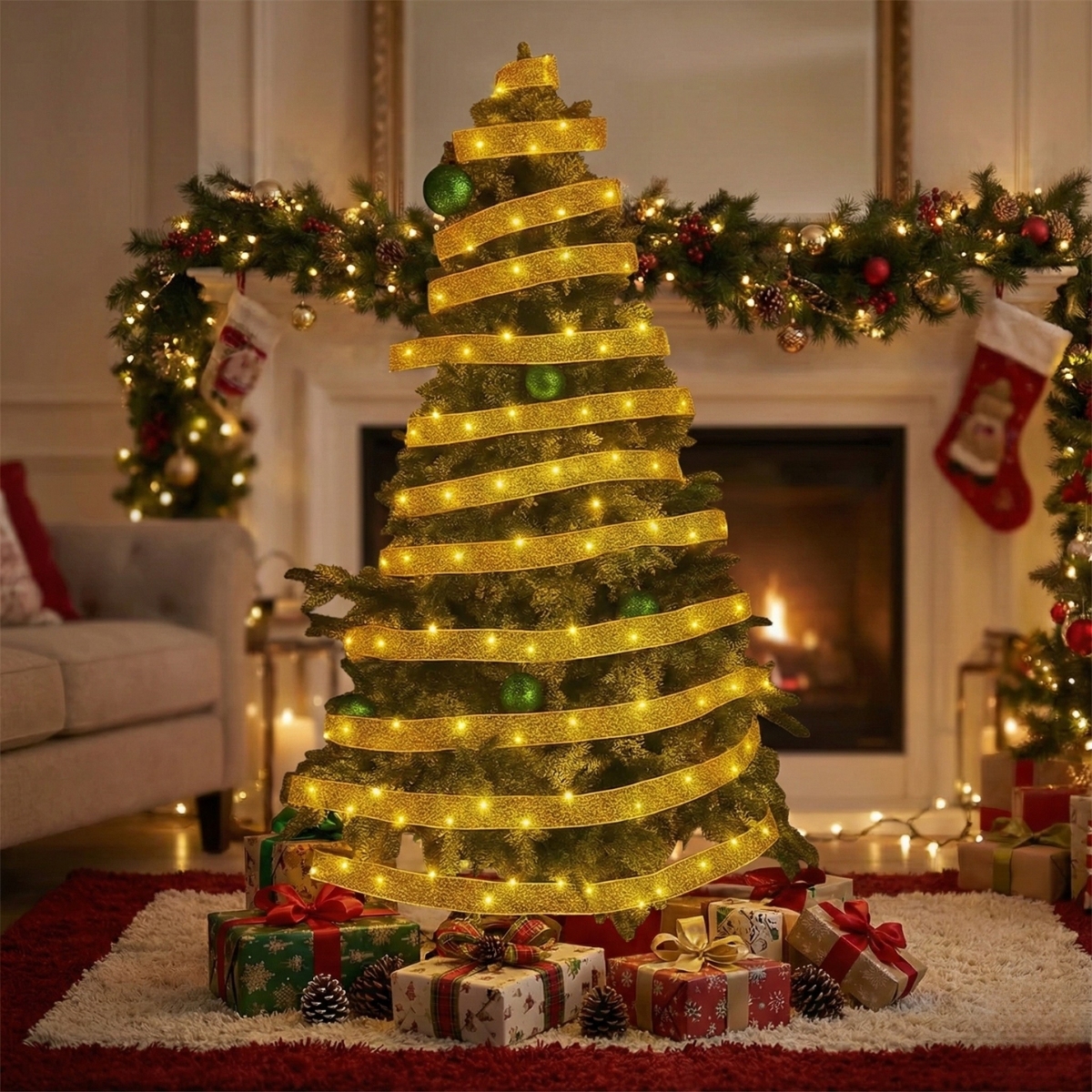 Battery Powered LED Christmas Ribbon Lights