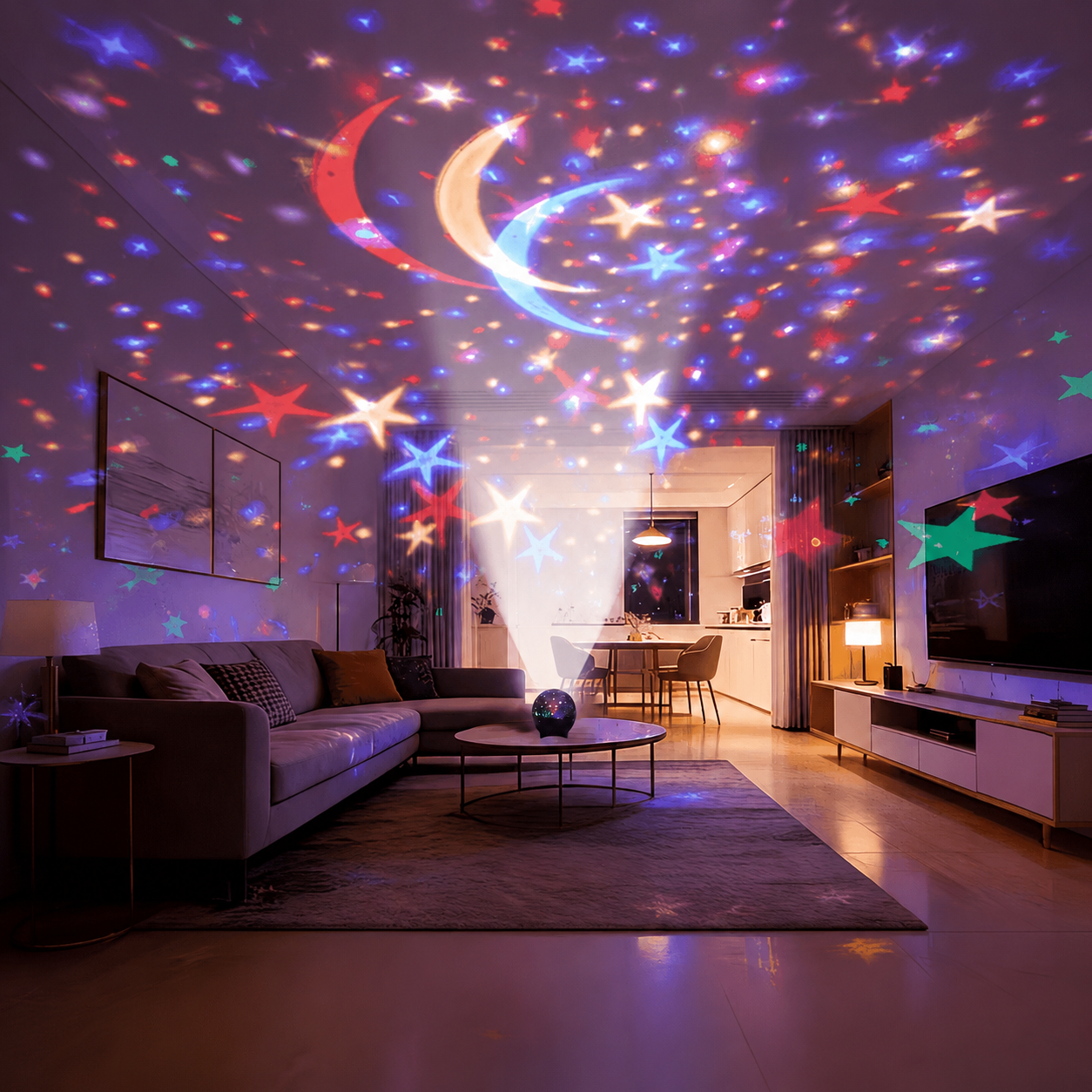 USB Powered Color Changing Starry Sky Moon And Stars LED Night Light
