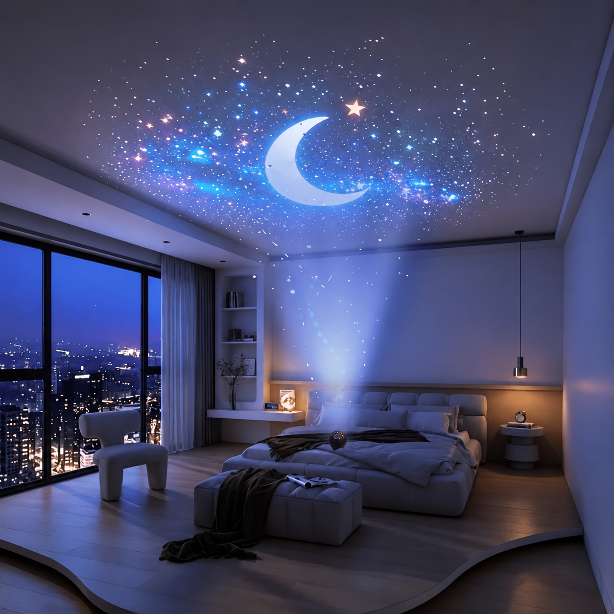 USB Powered Color Changing Starry Sky Moon And Stars LED Night Light