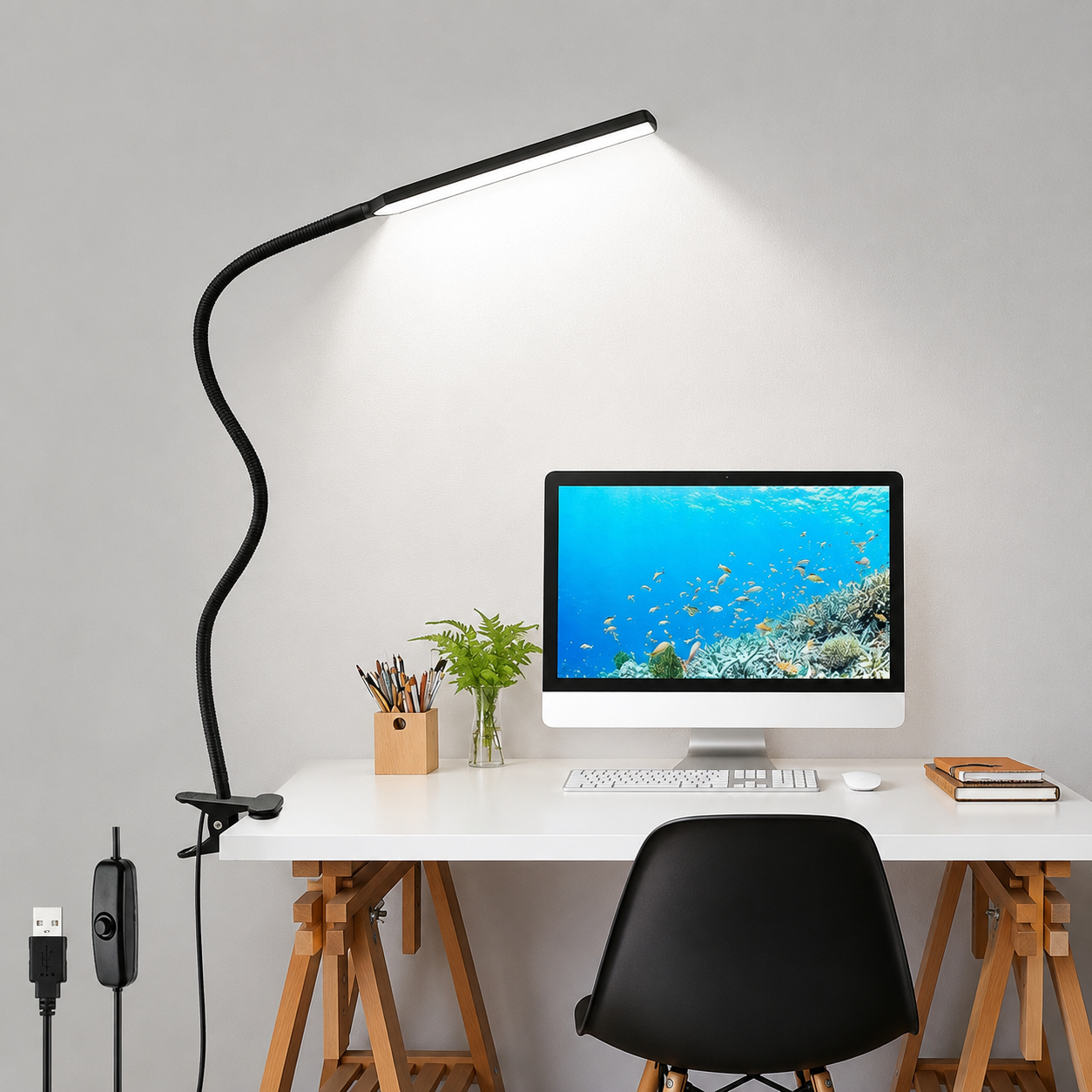 LED Desk Lamp With Adjustable Goose For Reading