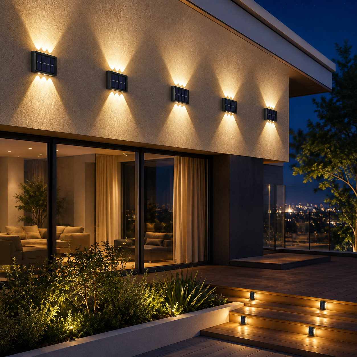 LED Solar Fence Outdoor Dual Head Solar Wall Lights 