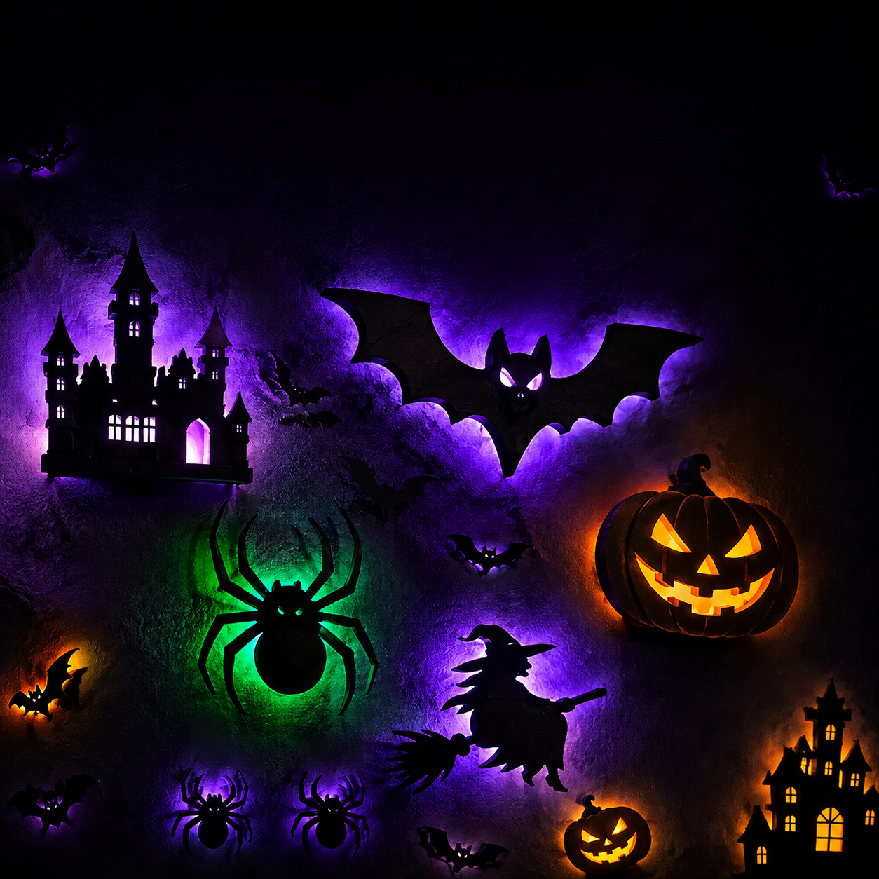 3D LED Halloween Wall Decor Lights With Glowing LED Silhouette Decorations