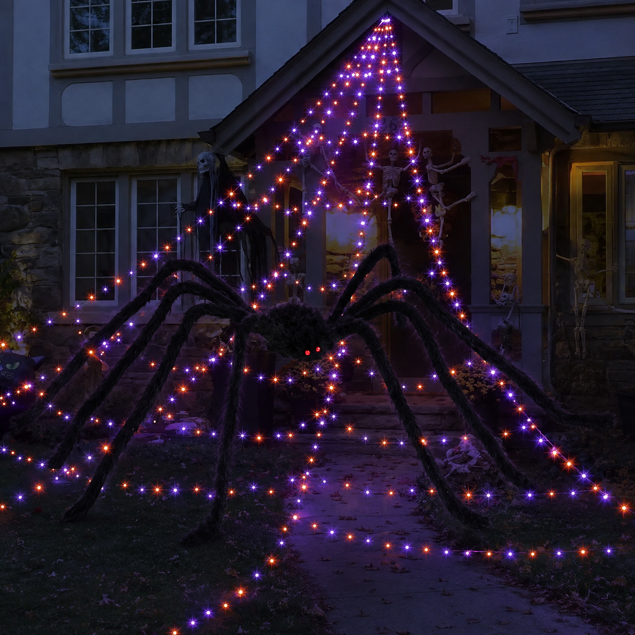 Halloween Themed Spider Web LED Lights With 8 Lighting Modes And Remote Control
