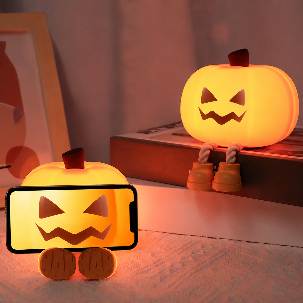 Halloween Themed Pumpkin Lantern And Starry Sky Projector Dimmable Touch Mood LED Light