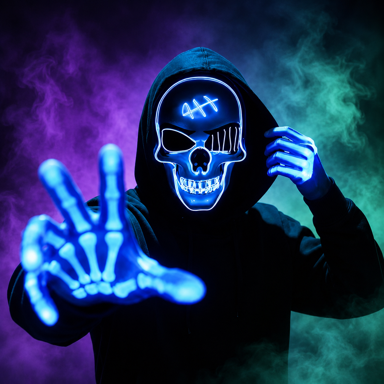 Halloween Themed Glow In The Dark LED Mask Set With Glowing Lights For Costume Party