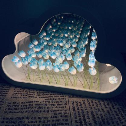 Cloud Reflection Mirror With Tulip Light Display - Solar Flame Torch