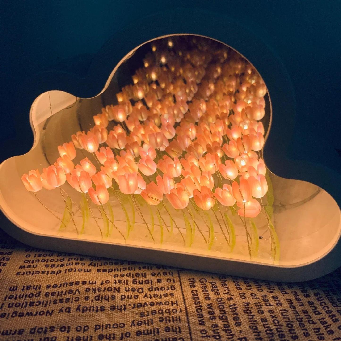 Cloud Reflection Mirror With Tulip Light Display - Solar Flame Torch