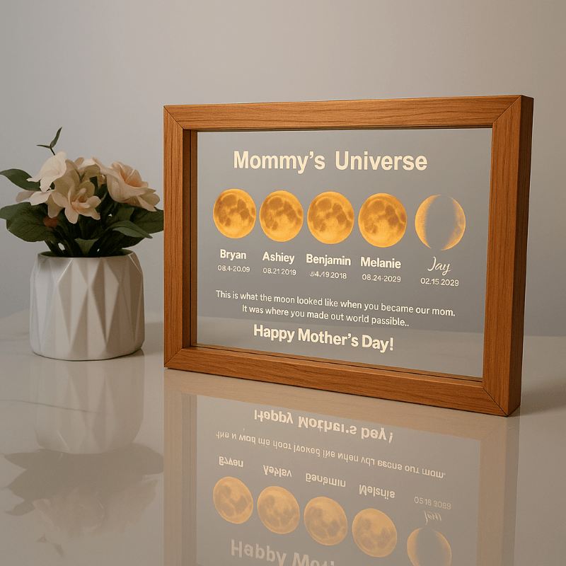 Custom Moon Phase Light Frame for Mommy - Solar Flame Torch