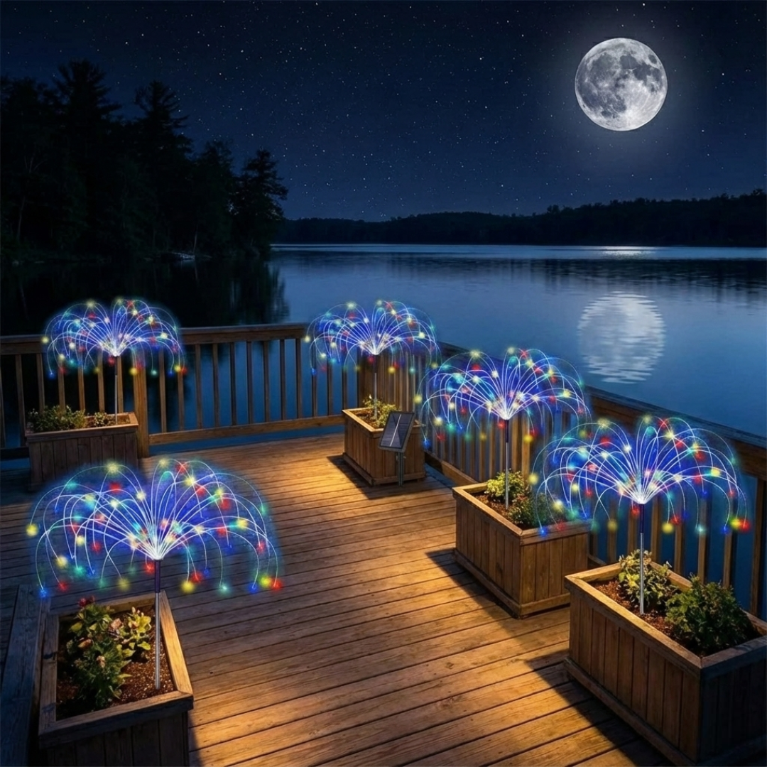 Pack Of 5 Solar Fireworks Lights With 300 LEDs For Yard And Patio Decor